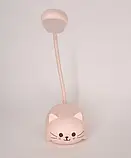 Настільна акумуляторна лампа у вигляді котика HI-23 рожева, фото 2