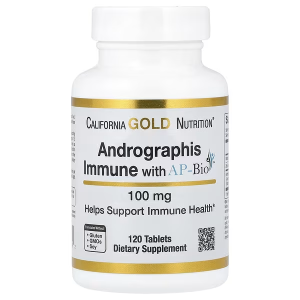 California Gold Nutrition Andrographis Immune з AP-Bio, екстракт андрографісу з вітаміном C і цинком, 120 таб., фото 1