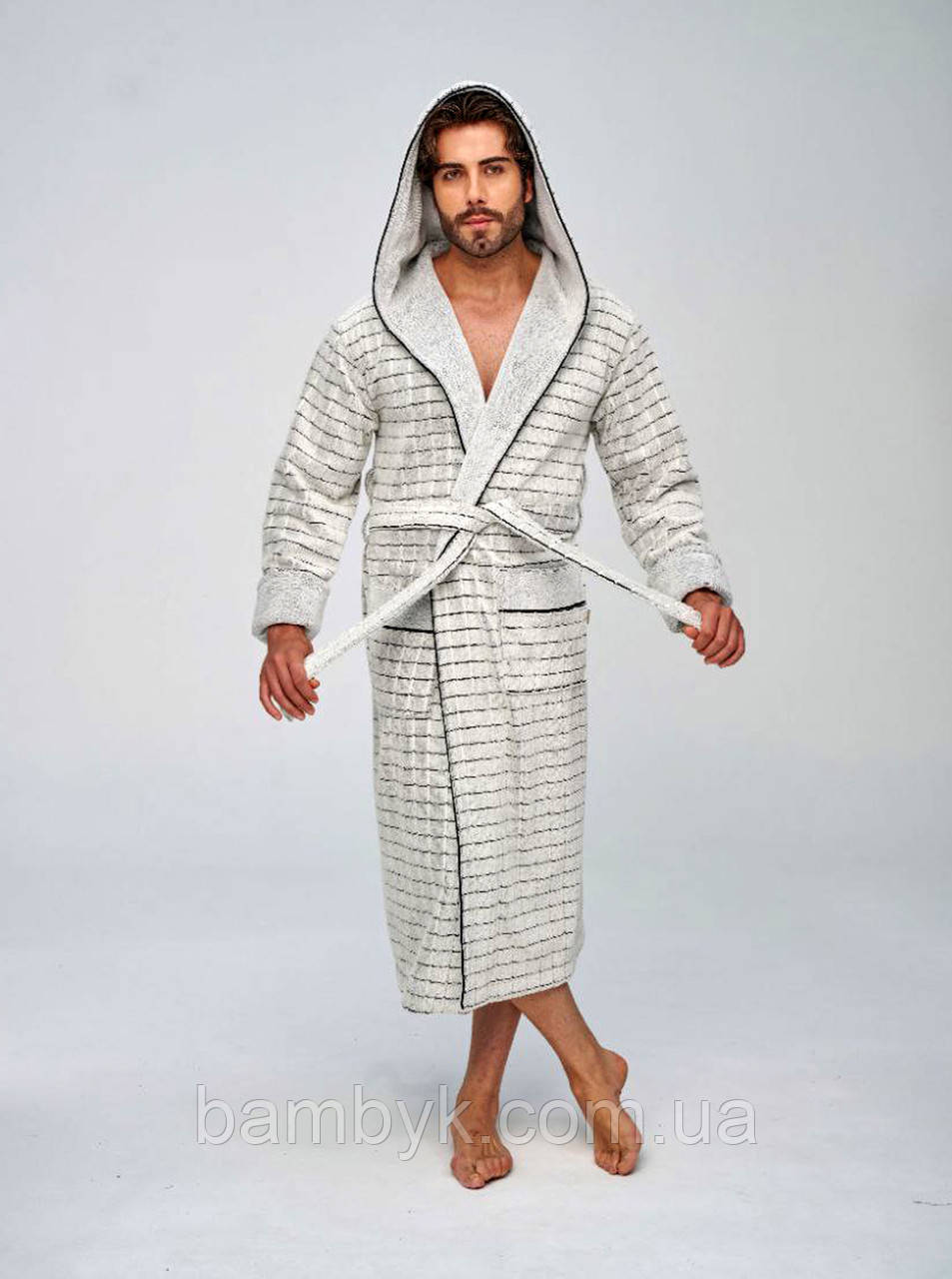 Чоловічий банний халат з капюшоном бамбуковий преміум якість Nusa сірого кольору Nusa-1505