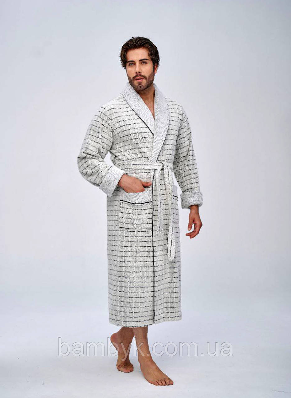 Чоловічий банний халат з шалевим коміром бамбуковий преміум якість Nusa сірого кольору Nusa-1507
