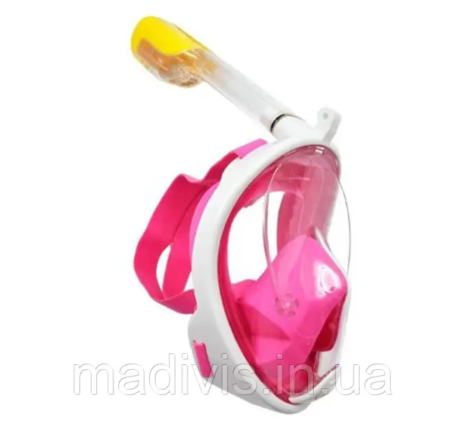 Дитяча повнолицева маска для плавання FREE BREATH (середня S/M) M2068G з кріпленням для камери РОЖЕВА, фото 1