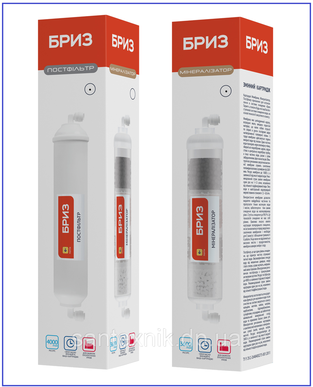 Змінний комплект картриджів БРИЗ Постфільтр+мінералізатор Стандарт BRK0372+BRK0365, фото 1