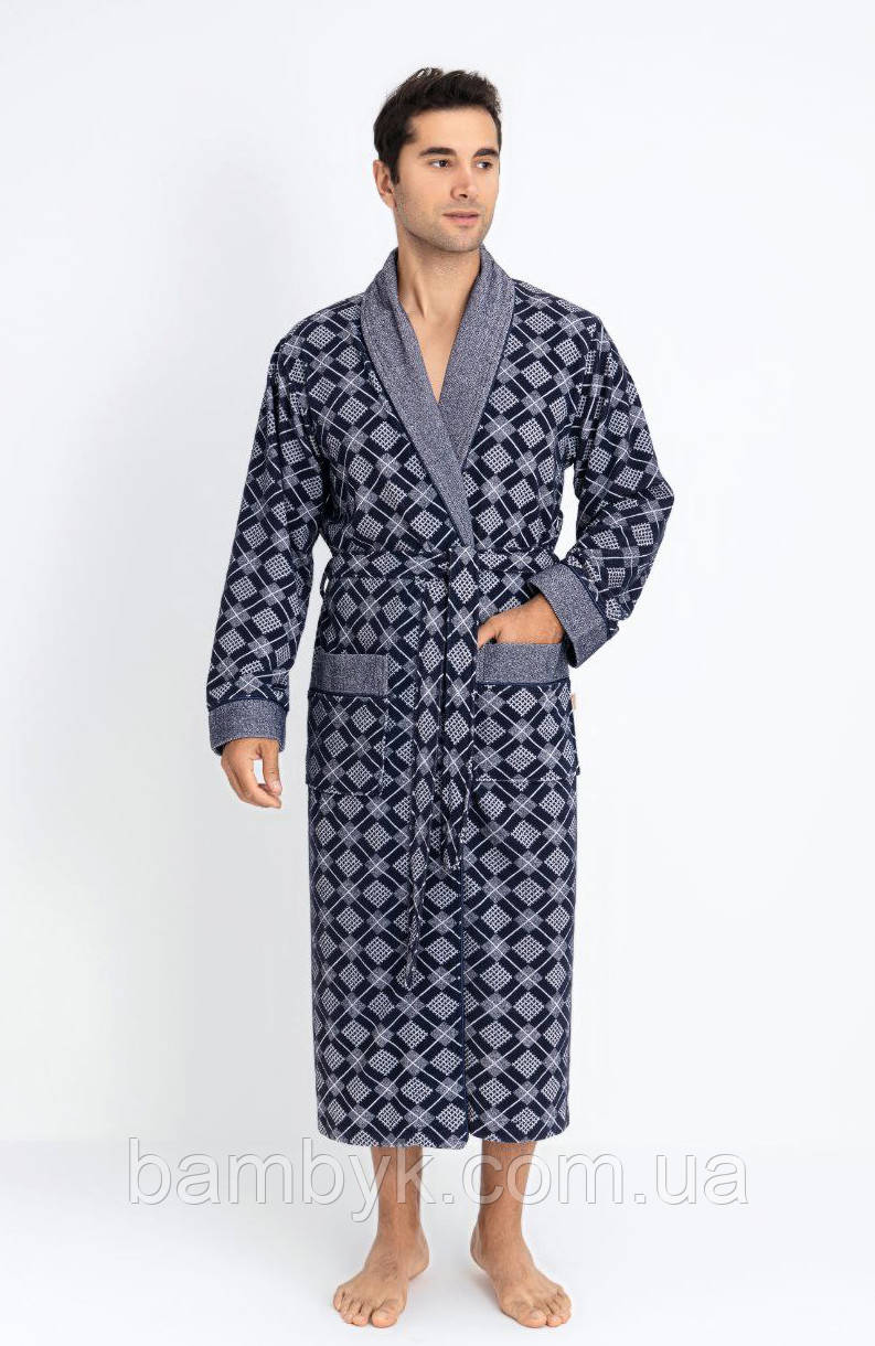Чоловічий домашній халат NS-20655 з шалевим коміром бамбуковий преміум якість Nusa
