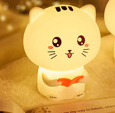 Дитячий силіконовий нічник світильник на акумуляторі "Котик з рожевою книгою" білий, фото 3