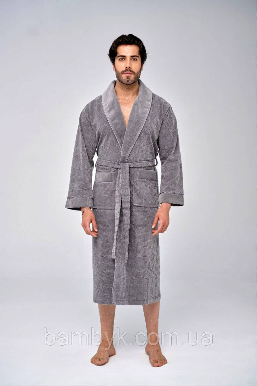 Чоловічий велюровий халат NS-25680 з шалевим коміром бамбуковий преміум якість Nusa