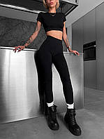 Спортивный костюм с «имитацией белья» (топ и леггинсы без пуш-ап), черного цвета, размер S