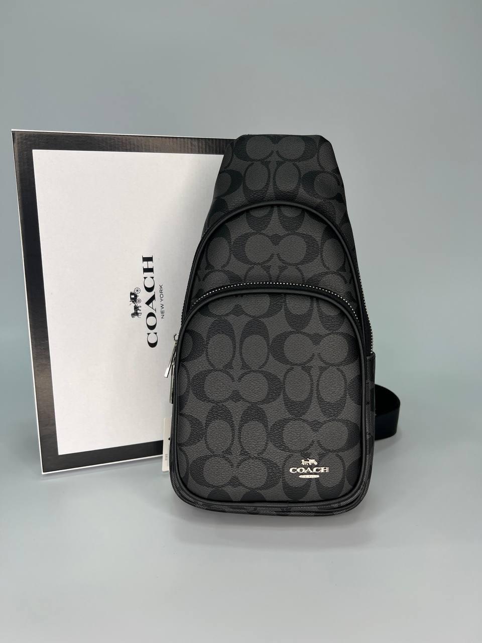 Сумка-слінг чоловіча Coach сіра у подарунковій упаковці, фото 1