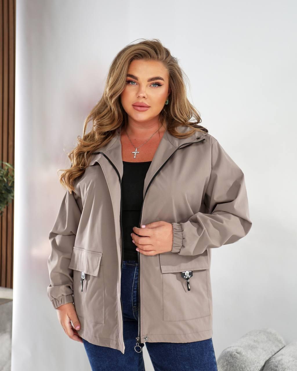 Кавова жіноча вітровка зі щільного котону на підкладі батал, фото 1