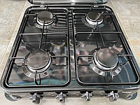 Настільна газова плита з кришкою Rainberg універсальна газова плита 4.2 кг побутова плита під балонний газ 4 конфорки