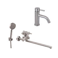 Комплект для ванної кімнати Aria 005, Nickel (k35) з довгим поворотним виливом та душовим гарнітуром +Змішувач