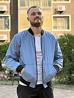 Чоловічий блакитний бомбер Challenge демісезонний на плащівці без капюшона,Водостійка куртка-бомбер блакитного кольору осінь весна