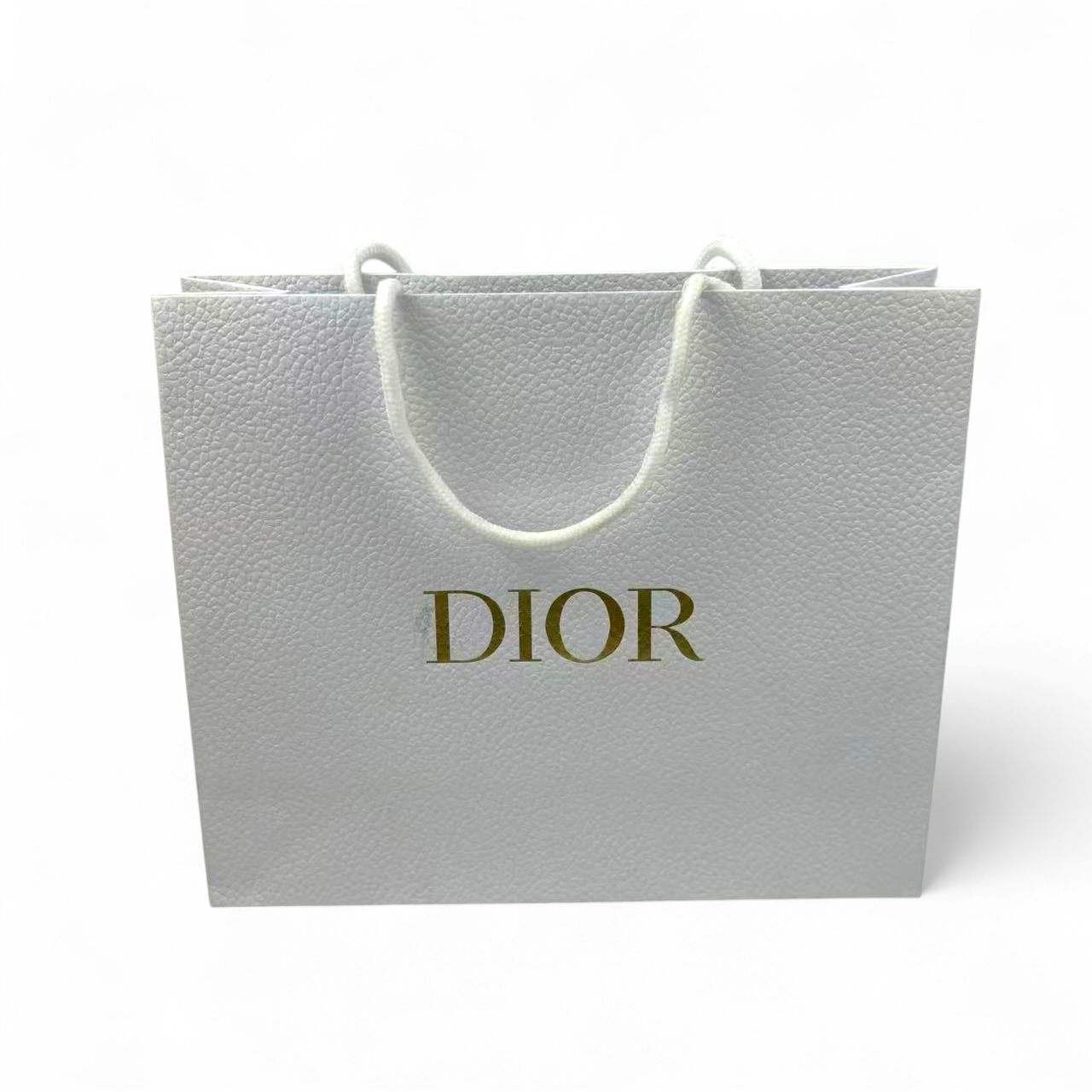 Пакет DIOR паперовий фірмовий 27х10х23 см, білий, фактурний щільний папір з білими мотузковими ручками, стильний пакет Dior для
