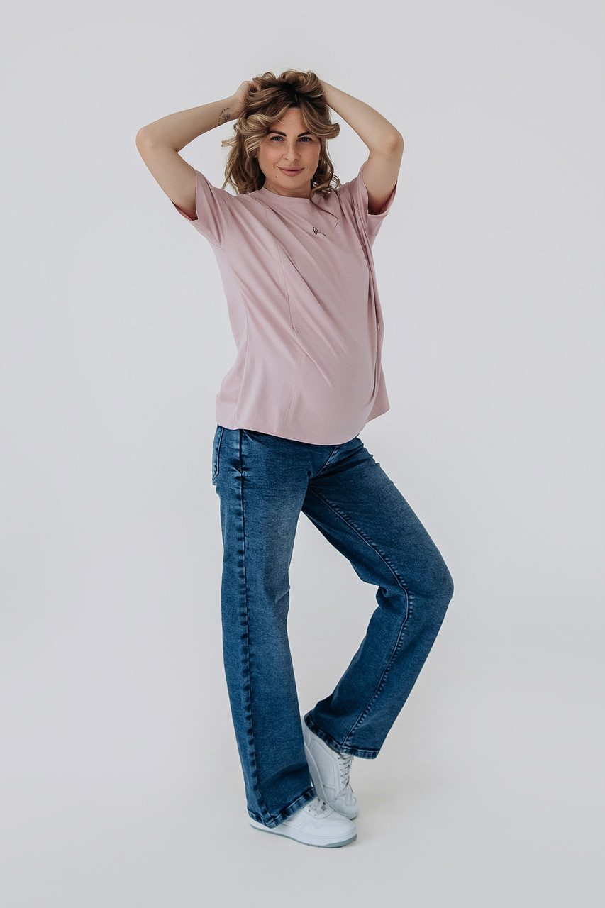 Прямі джинси straight fit для вагітних з високим трикотажним животиком світло-сині 38, фото 1