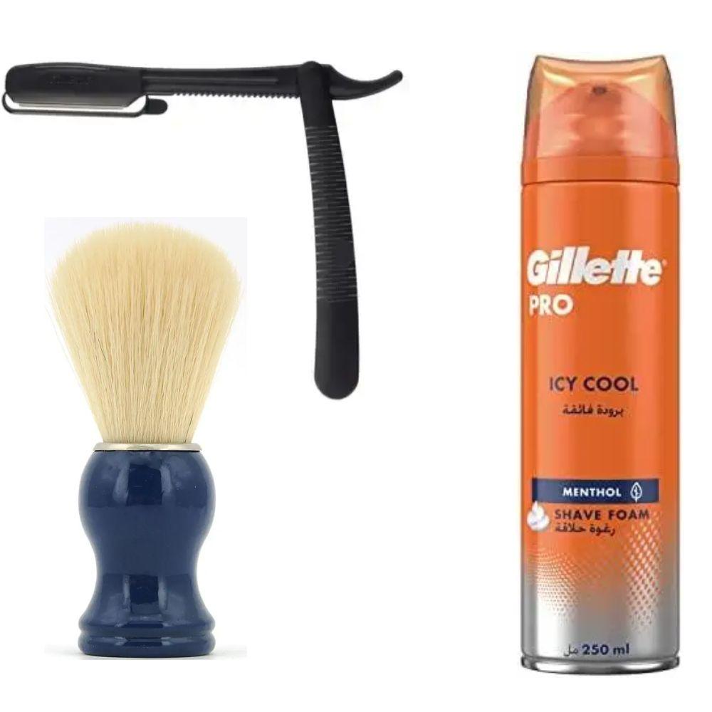 Одноразова небезпечна бритва Gillette Platinum Premium Platinum Blades + помазок SHIMA борсук + піна для гоління Gillette Pro Icy, фото 1