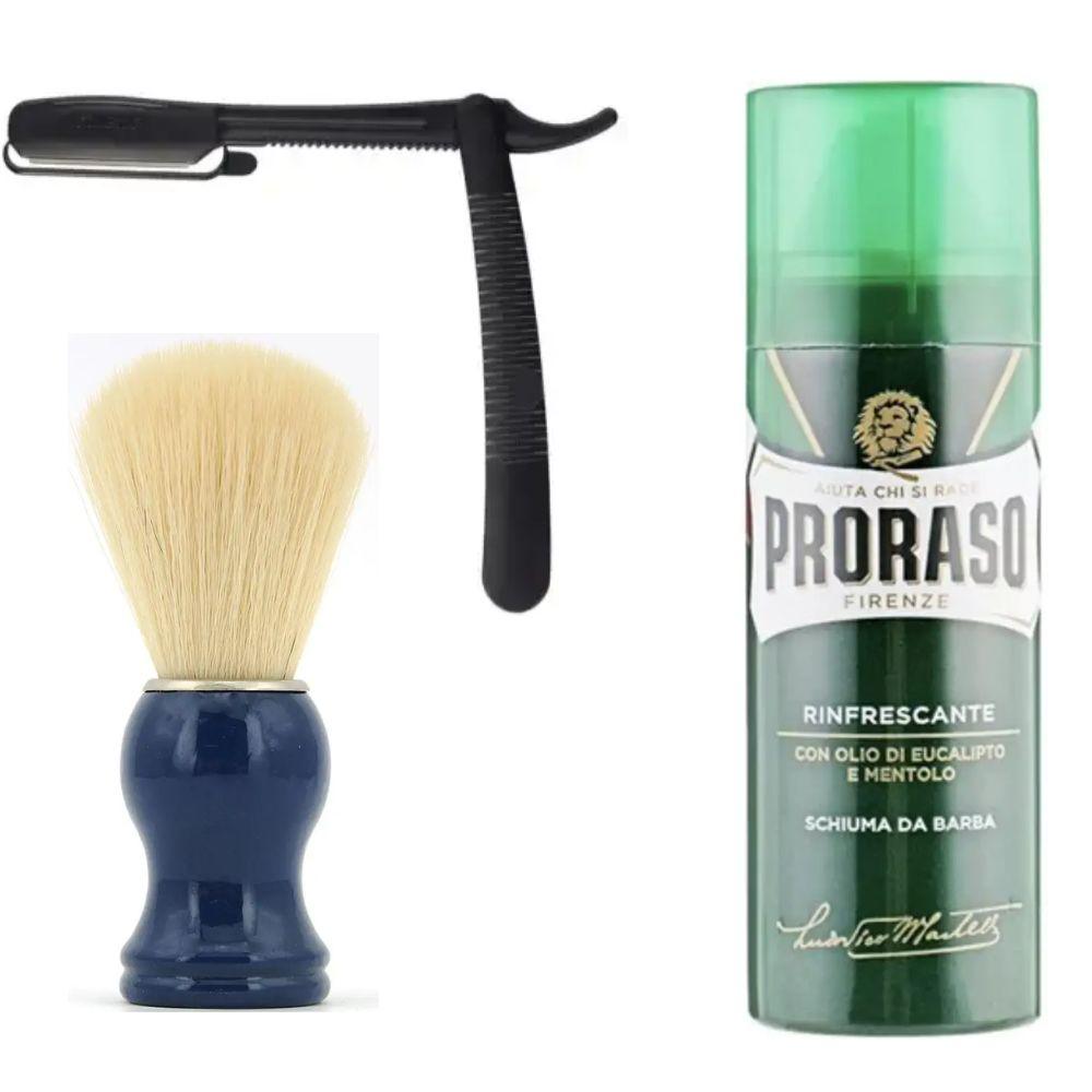 Одноразова небезпечна бритва Gillette Platinum Premium Platinum Blades + помазок SHIMA борсук + піна для гоління Proraso тонізуюча, фото 1