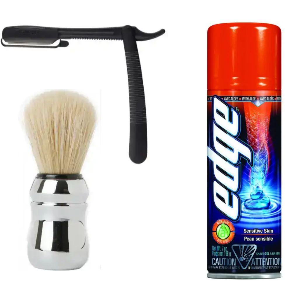 Одноразова небезпечна бритва Gillette Premium Platinum Blades + помазок Proraso + гель для гоління Wilkinson Sword EDGE, фото 1