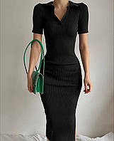 Женское миди платье-поло из трикотажа мустанг с короткими рукавами