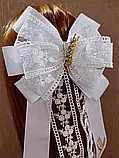 Бант білий шкільний великий 15*25 см з колосками Колосок Заколка резинка Шкільні бантики Школьный бант белый, фото 5