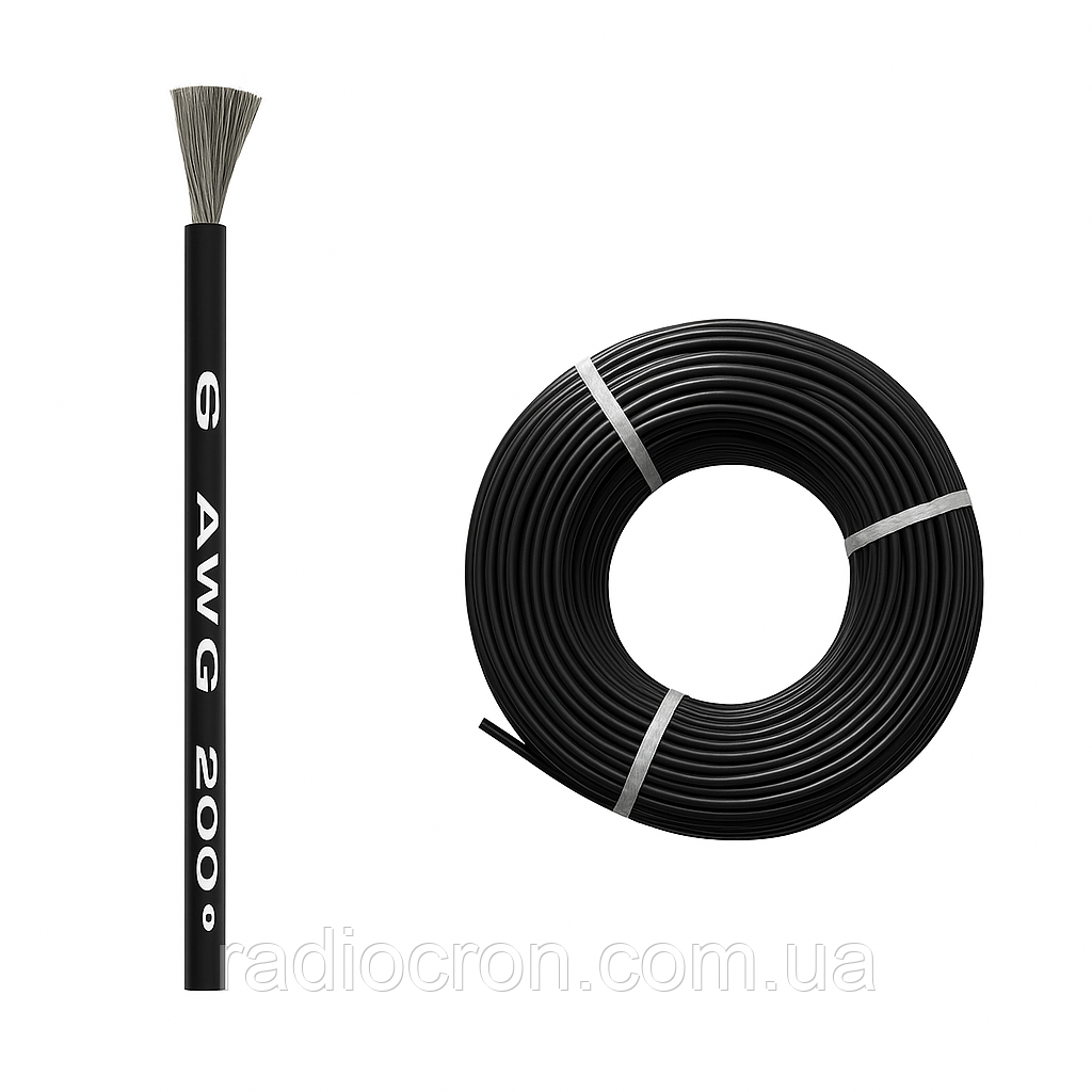 Кабель 1м 6AWG, провід 16 мм², багатожильний силіконовий в ізоляції, 1м, чорний