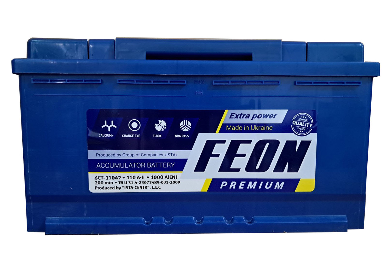 Акумулятор Feon 6CT-110-0 110Ah/1000A R+ 0 ISTA (Іста) Автомобільний АКБ Кислотна Україна НДС, фото 1