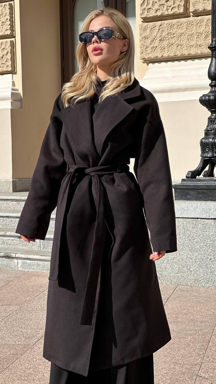 Жіноче утеплене кашемірове пальто на запах, фото 1