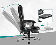 Офісне крісло Prime VIP Premium з масажною подушкою, з підніжкою Чорне комп'ютерне крісло, фото 3