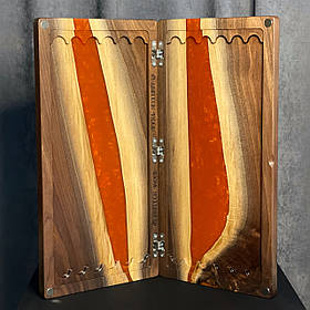 Нарди ручної роботи з натурального дерева та епоксидної смоли 60*60 см