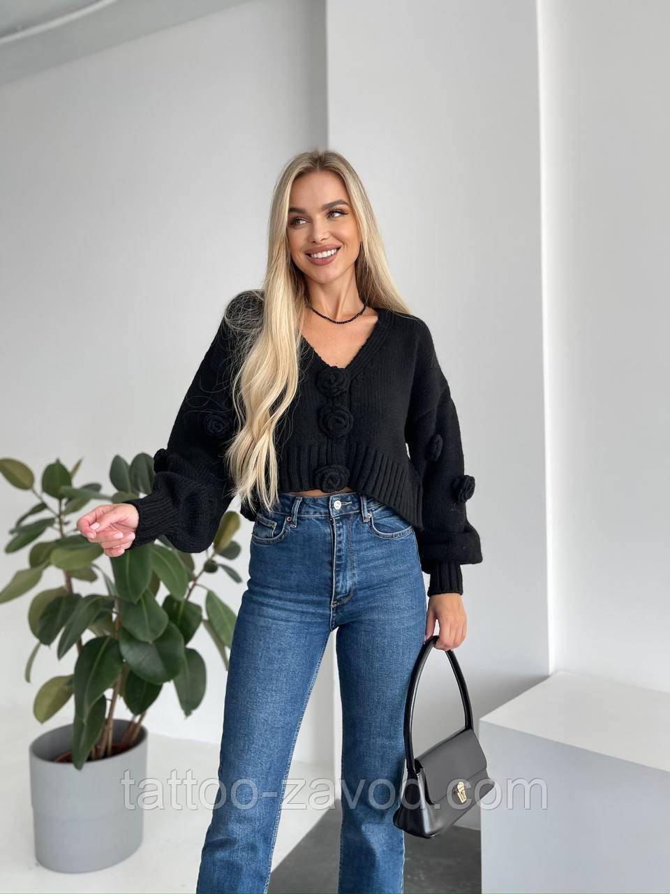 Кардиган жіночий короткий Оверсайз із трояндами 42-46, фото 1