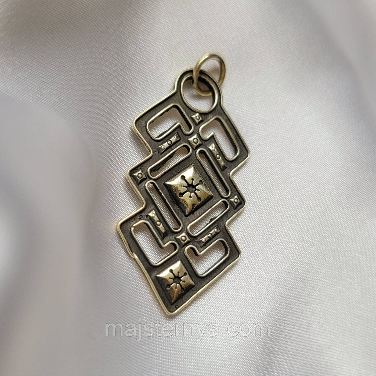 Литий латунний кулон з геометричним орнаментом M023 – підвіска ручної роботи з латуні Pandora для етнічних прикрас, фото 1