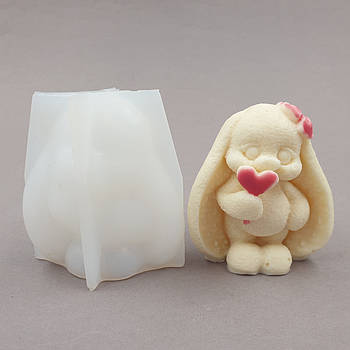 Силіконовий молд 3д Зайчик із льодяником (середня)