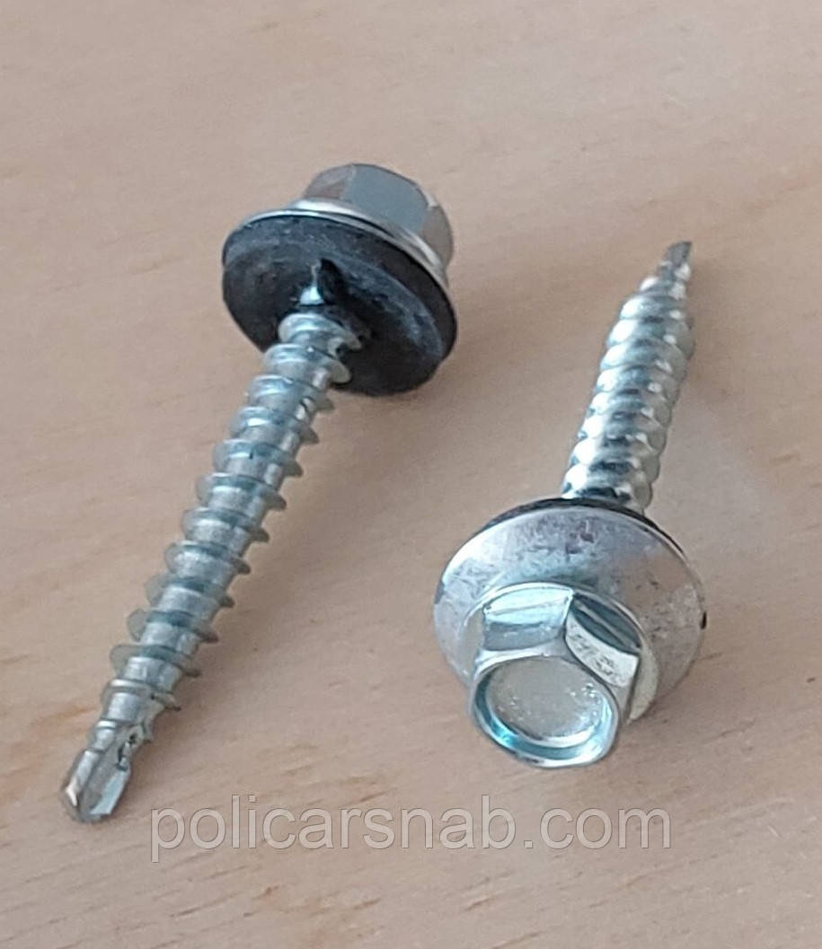 Саморіз покрівельний по дереву 4,8х35 зі свердлом із шестигранною головкою шайба EPDM оцинкований, фото 1