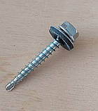 Саморіз покрівельний по дереву 4,8х35 зі свердлом із шестигранною головкою шайба EPDM оцинкований, фото 2