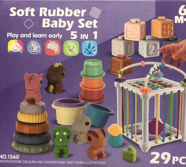 Навчальний набір 26 елементів з кубиками пірамідками Безпечний сортер з намистинами для раннього розвитку дитини від року, фото 1