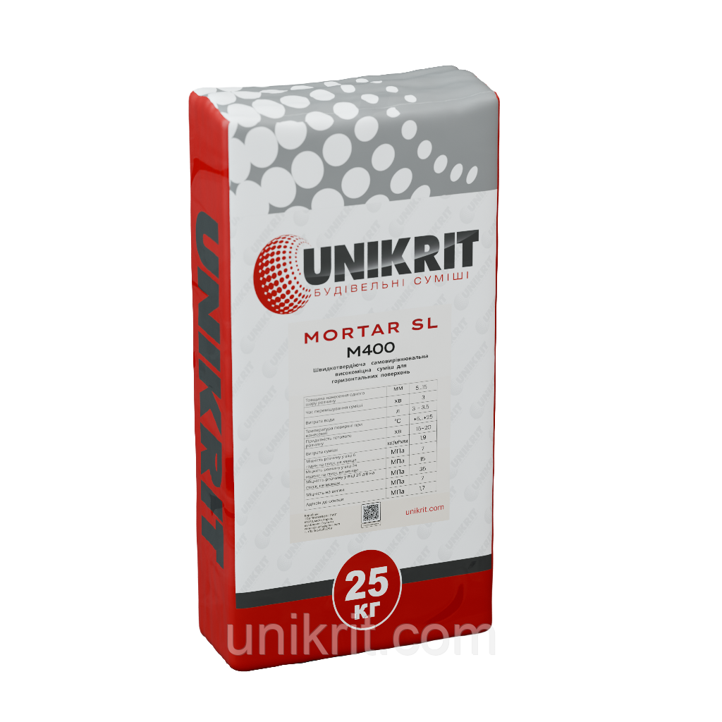 НЕГОРЮЧА Швидкотвердіюча самовирівнювальна високоміцна суміш для підлог UNIKRIT MORTAR SL, фото 1