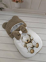 Спальник Тедді для новонароджених, бежевий з принтом ведмежа на гойдалці