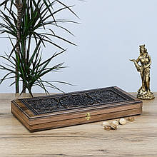 Нарди різьблені з натурального дерева вишня "Абстракція" ручна робота українських майстрів розмір дошки 55*50 см