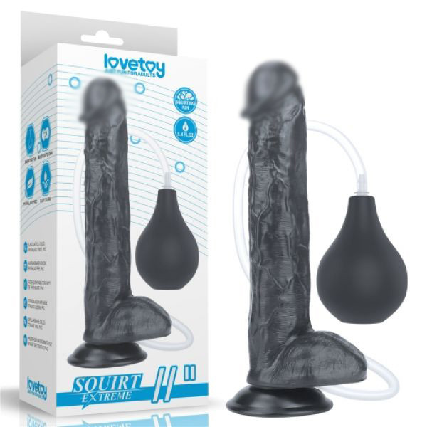 Інтимний фалоімітатор, самотик для жінок Lovetoy Squirt Extreme Dildo Black 11.0, чорний, з присоскою, фото 1