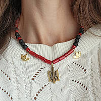 Намисто з кераміки, лави та латунних підвісок «Крила єдності»