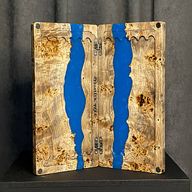 Нарди ручної роботи з натурального дерева та епоксидної смоли 50*50 см на магнітах