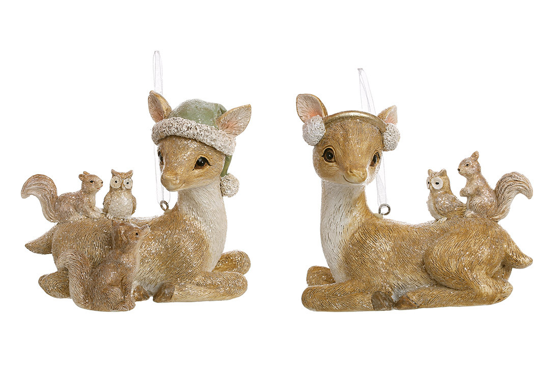 Декоративні підвіски Олень з лісовими мешканцями, набір 2 шт, 9.5см, фото 1