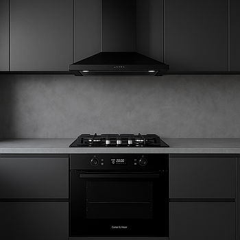 Чорна електрична духова шафа Gunter & Hauer EOM 970 BL — 70 літрів, гриль, конвекція, сенсорний дисплей