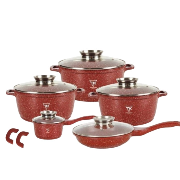 Набір посуду з гранітним покриттям антипригарним 12 предметів Top Kitchen TK-00020 Червоний, фото 1