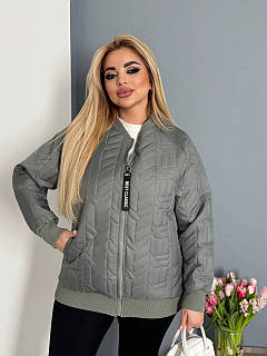 Куртка-бомбер жіноча демісезонна великі розміри хакі (оливка)