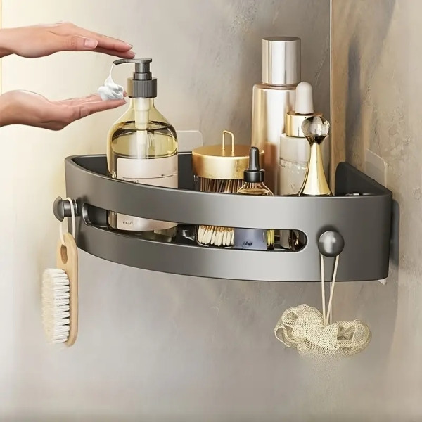 Кутова полиця у ванну кімнату з клейким кріпленням Чорна, фото 1