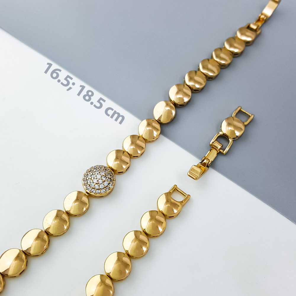 Браслет Золоті Монетки із цирконієм, р.16,5; р.18,5; медзолото Xuping, позолота 18К, фото 1