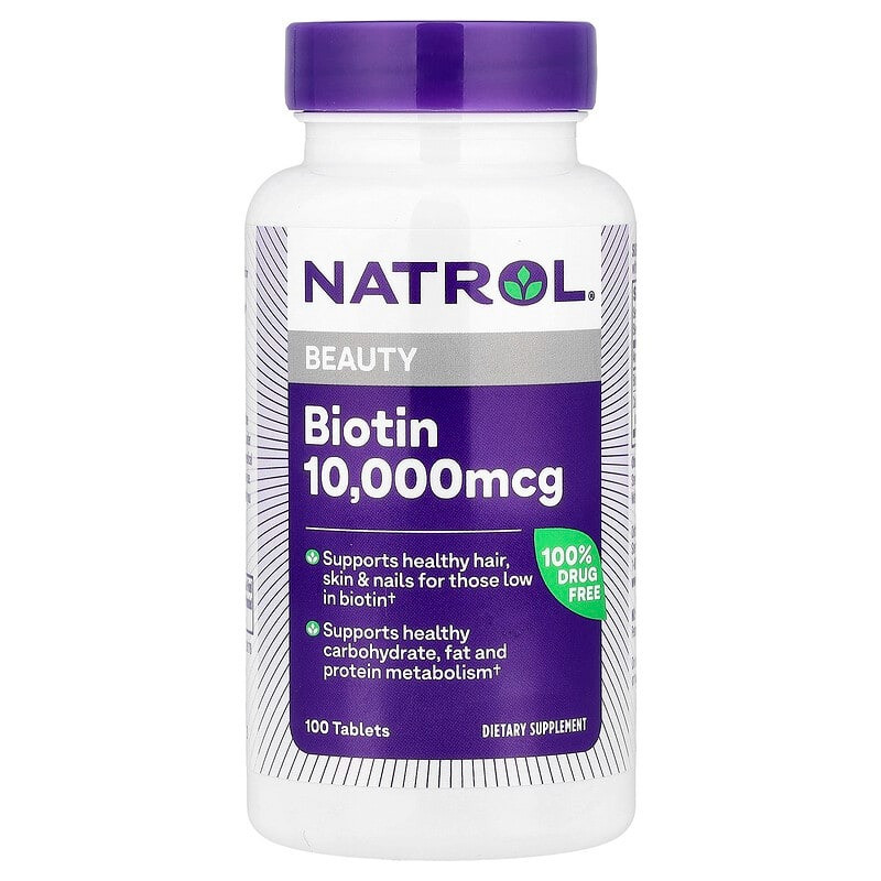 Біотин 10000 мкг Natrol Biotin для росту волосся 100 таблеток, фото 1