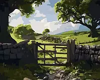 Набір для розпису по номерах Strateg Природа за межами забору на кольоровому фоні 40х50 см