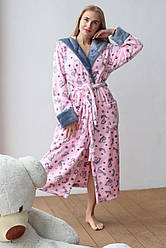 М'який жіночий халат на запах з капюшоном та кишенями принт котики Xmd18