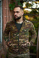 Чоловіча тепла військова флісова кофта на змійці з шевронами мультикам