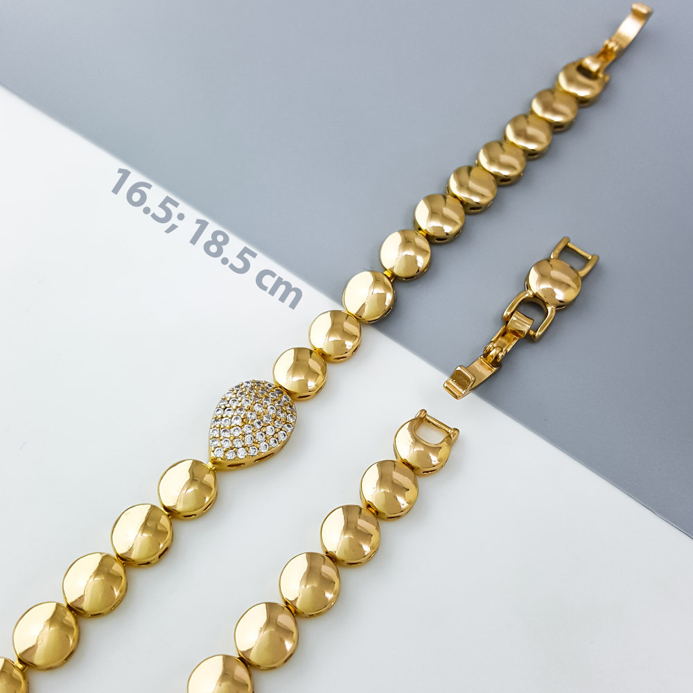 Браслет Дзеркальні Монетки з розсипом цирконію, р.16,5; р.18,5; медзолото Xuping, позолота 18К, фото 1